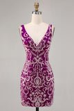 Vestido de regreso a casa ajustado con cuentas fucsia brillante