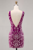 Vestido de regreso a casa ajustado con cuentas fucsia brillante