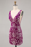 Vestido de regreso a casa ajustado con cuentas fucsia brillante