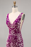 Vestido de regreso a casa ajustado con cuentas fucsia brillante