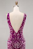 Vestido de regreso a casa ajustado con cuentas fucsia brillante