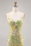 Vestido de regreso a casa ajustado sin espalda de lentejuelas verdes