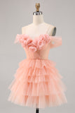 Lindo rubor escalonado A Line Homecoming Dress con flores 3D