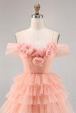 Lindo rubor escalonado A Line Homecoming Dress con flores 3D