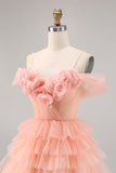 Lindo rubor escalonado A Line Homecoming Dress con flores 3D