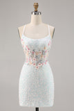 Vestido de regreso a casa con corsé ajustado blanco brillante con apliques