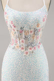 Vestido de regreso a casa con corsé ajustado blanco brillante con apliques