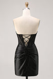 Corsé Strapless Bodycon Lace Vestido de Regreso a Casa Negro