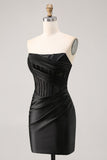 Corsé Strapless Bodycon Lace Vestido de Regreso a Casa Negro