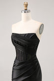 Corsé Strapless Bodycon Lace Vestido de Regreso a Casa Negro