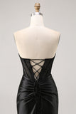 Corsé Strapless Bodycon Lace Vestido de Regreso a Casa Negro