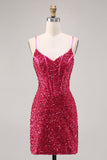 Vestido de regreso a casa con corsé ajustado fucsia brillante
