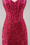 Vestido de regreso a casa con corsé ajustado fucsia brillante