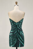Vestido corto de fiesta ajustado con lentejuelas azul real sin tirantes brillantes
