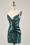 Vestido corto de fiesta ajustado con lentejuelas azul real sin tirantes brillantes