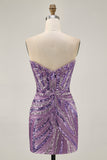 Vestido corto de fiesta ajustado con lentejuelas azul real sin tirantes brillantes