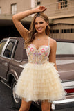 Vestido de fiesta corto con corsé de tirantes finos de línea A de albaricoque