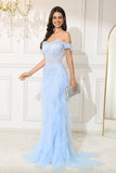 Vestido de noche largo con corsé sirena claro con hombros descubiertos