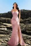 Brillante vestido de noche sirena palabra de honor con lentejuelas negras