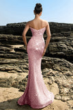 Brillante vestido de noche sirena palabra de honor con lentejuelas negras