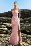 Brillante vestido de noche sirena palabra de honor con lentejuelas negras