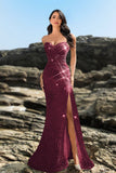 Brillante vestido de noche sirena palabra de honor con lentejuelas negras