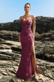 Brillante vestido de noche sirena palabra de honor con lentejuelas negras
