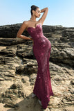 Brillante vestido de noche sirena palabra de honor con lentejuelas negras