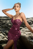 Brillante vestido de noche sirena palabra de honor con lentejuelas negras