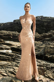 Brillante vestido de noche sirena palabra de honor con lentejuelas negras