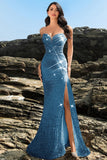 Brillante vestido de noche sirena palabra de honor con lentejuelas negras