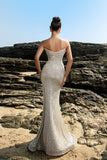 Brillante vestido de noche sirena palabra de honor con lentejuelas negras