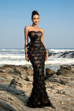 Vestido de noche sirena palabra de honor negro