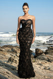 Vestido de noche sirena palabra de honor negro