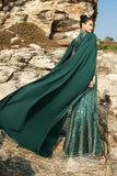 Vestido de noche sirena verde oscuro brillante con mangas capa