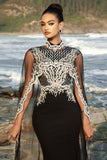 Vestido de noche sirena negro con capa desmontable