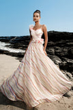 Vestido de noche de lentejuelas color albaricoque con flores en 3D