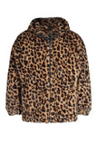 Abrigo de invierno de piel sintética de leopardo café para hombre con bolsillos