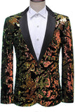 Blazer de baile de graduación con solapa con muescas y morado azul brillante para hombre con lentejuelas