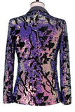 Blazer de baile de graduación con solapa con muescas y morado azul brillante para hombre con lentejuelas