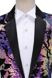 Blazer de baile de graduación con solapa con muescas y morado azul brillante para hombre con lentejuelas