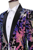 Blazer de baile de graduación con solapa con muescas y morado azul brillante para hombre con lentejuelas