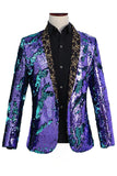 Chal brillante Solapa Morado y Azul Blazer de Fiesta para Hombres con Lentejuelas