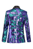 Chal brillante Solapa Morado y Azul Blazer de Fiesta para Hombres con Lentejuelas