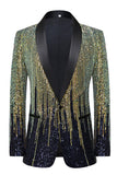 Blazer de baile de un solo pecho con solapa y muesca para hombre en negro con lentejuelas