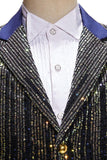 Blazer de baile de un solo pecho con solapa y muesca para hombre en negro con lentejuelas