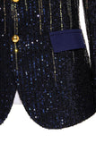Blazer de baile de un solo pecho con solapa y muesca para hombre en negro con lentejuelas