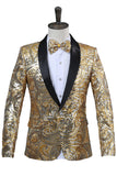Blazer de baile con solapa de chal rojo para hombre con lentejuelas brillantes