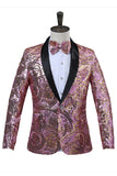 Blazer de baile con solapa de chal rojo para hombre con lentejuelas brillantes