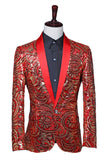 Blazer de baile con solapa de chal rojo para hombre con lentejuelas brillantes